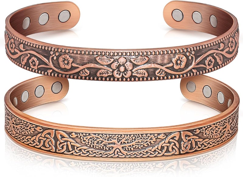 Auramag Copper Bangle for Women, Magnetic Cuff Bangle with 3500 Gauss Magnets, 100% Pure Copper Jewelry with Gift Box(Set of 2) - Image 1